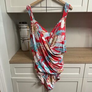 NWT Jantzen One Piece Swimsuit Womens Plus 26 W‎ Tropical Tummy Control UPF 50